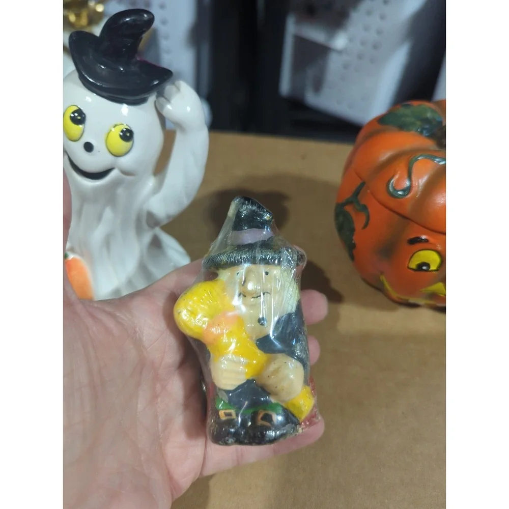 Vintage Halloween Ceramic Figurines Lot Ghost Pumpkin Jack O Lantern Witch Decor